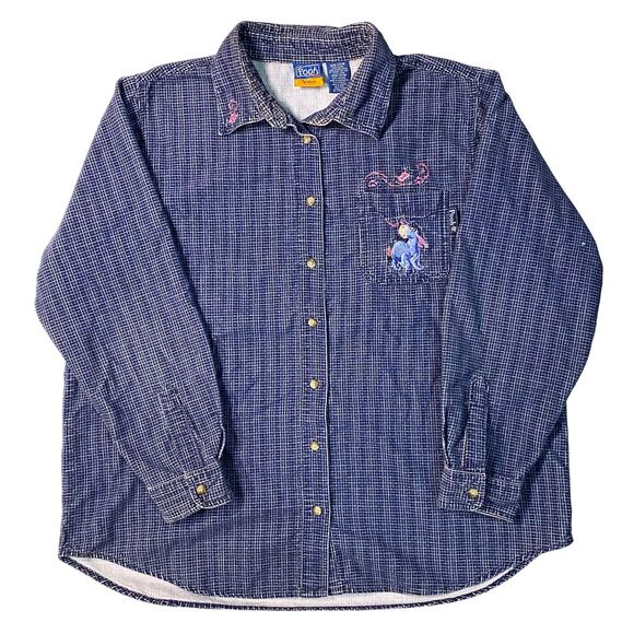 Winnie the Pooh Eeyore Embroidered Blue Corduroy Button-Up Long Sleeve Shirt - Picture 1 of 5